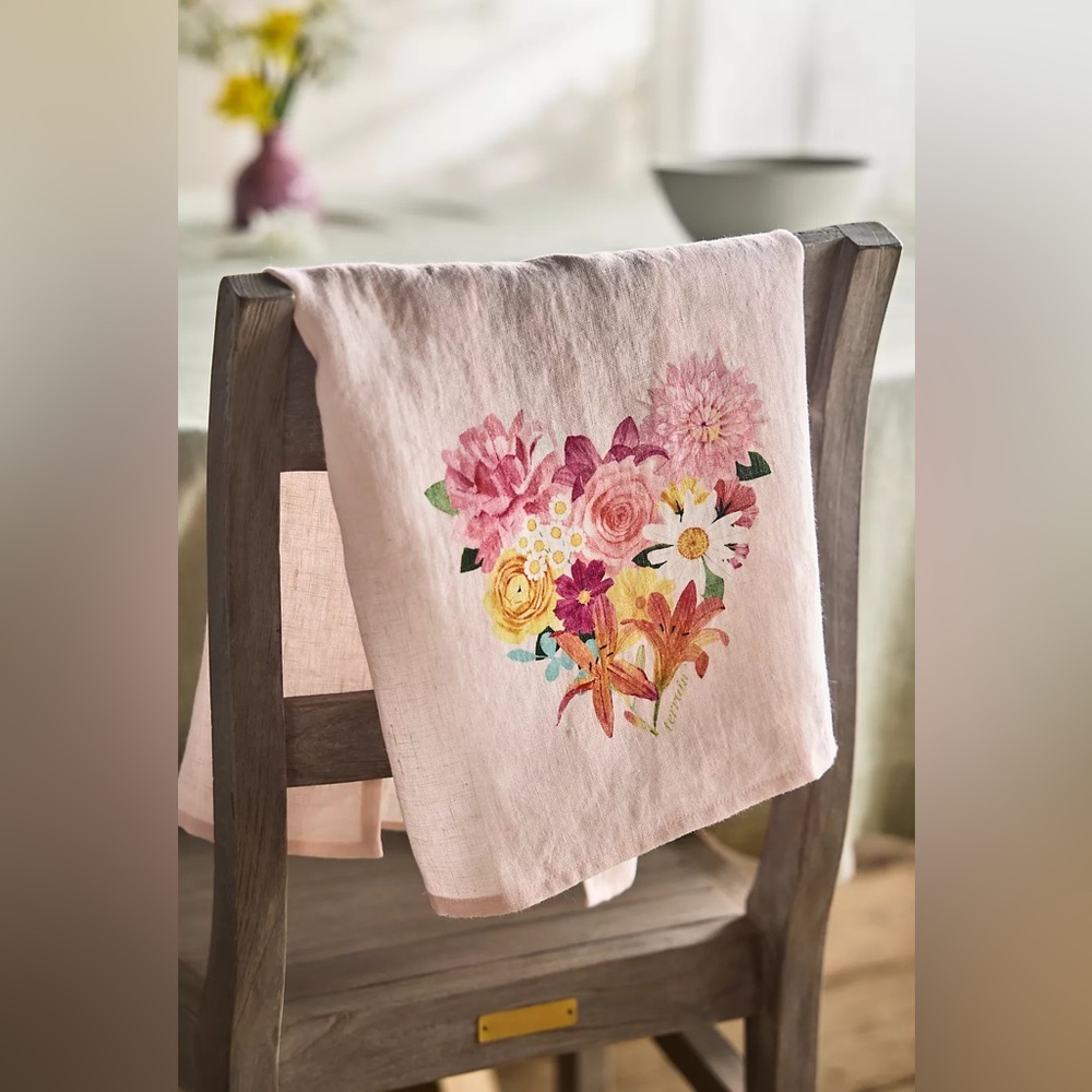 TERRAIN ANTHRO NEW 100% linen ‘may we fly’ floral heart dish towel